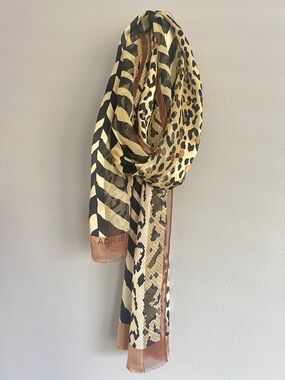 Adrienne Landau Animal-Print Oblong Scarf in Beige, Black & Brown
